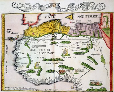Map of North Africa and West Africa, published in Strasbourg in 1522 by Ptolemy